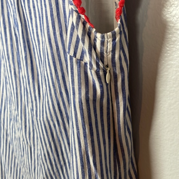 Boden blue & white striped Pom Pom linen blend tunic dress w/pockets size 14 - Picture 5 of 9